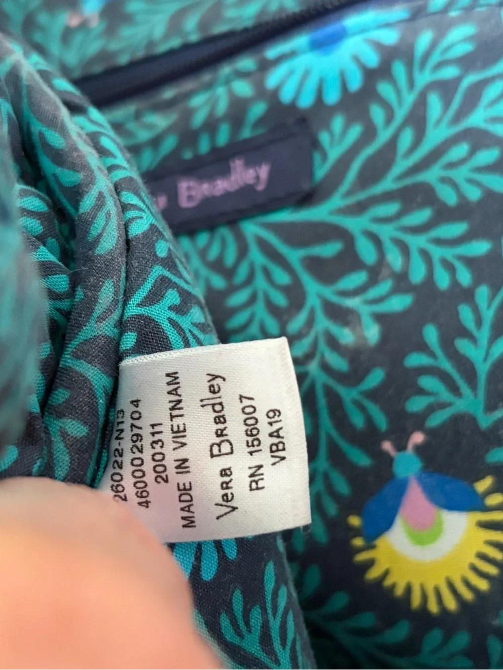 Vera Bradley Black Floral Mini Backpack with Teal, Yellow and White Flowers